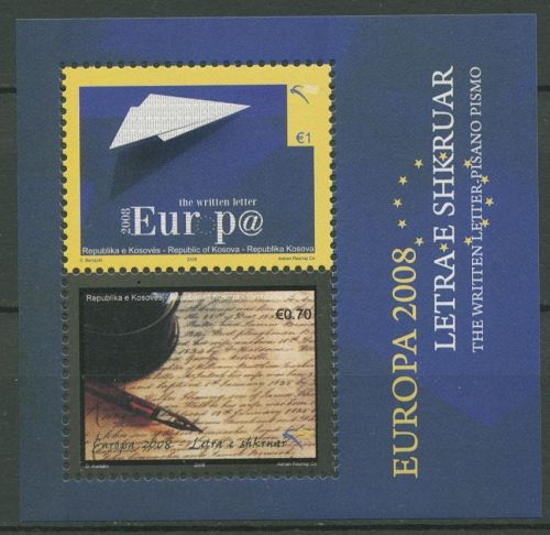 Kosovo 2008 Europa CEPT Der Brief Schreibfeder Block 9 postfrisch (C42276)