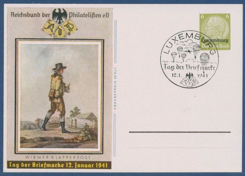 Dt. Besetzung Luxemburg 1941 Tag der Briefmarke Postkarte P 4 SST (X40651)