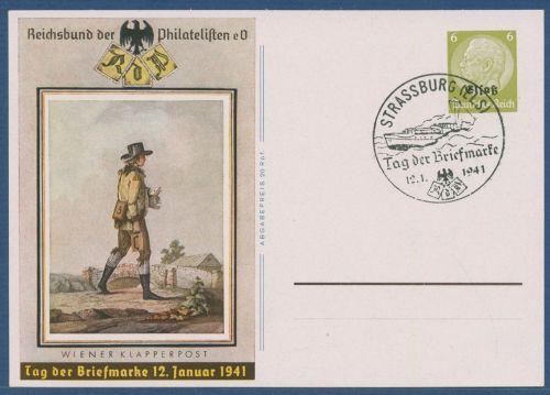 Dt. Besetzung Elsaß 1941 Tag der Briefmarke Postkarte P 3 SST (X40643)