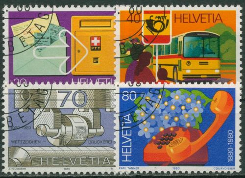 Schweiz 1980 Postdienst Postbus Telefon Briefkasten 1180/83 gestempelt