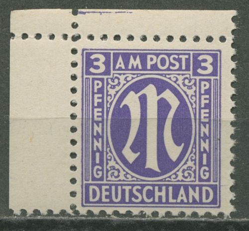 Bizone 1945 AM-POST Amerik. Druck 1 x Ecke 1, Papier x postfrisch