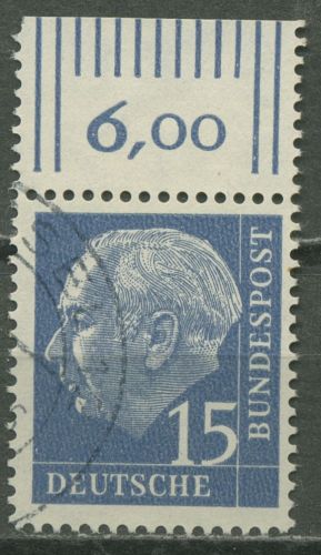 Bund 1960 Heuss LUMOGEN Bogenmarke Oberrand Walze 184 y OR gestempelt geprüft