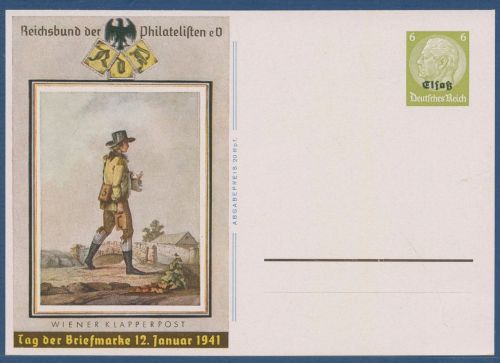 Dt. Besetzung Elsaß 1941 Tag der Briefmarke Postkarte P 3 ungebraucht (X41149)