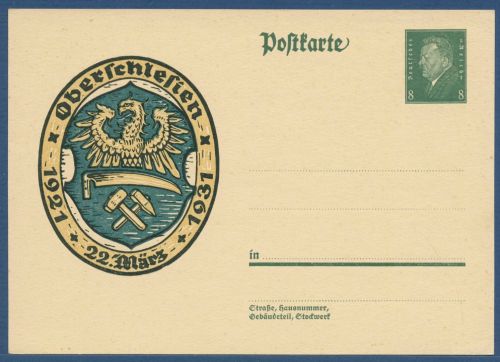 Dt. Reich 1931 Volksabstimmung Oberschlesien Postkarte P 190 ungebraucht(X40466)