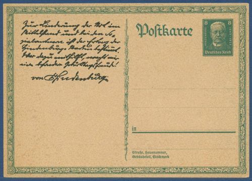 Dt. Reich 1927 80. Geb. Hindenburgs Sonderpostkarte P 207 a ungebraucht (X40490)