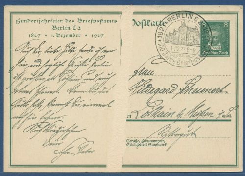 Dt. Reich 1927 Sonderpostkarte Briefpostamt P 179 gebraucht, Mängel (X40448)