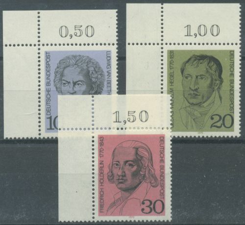 Bund 1970 Beethoven Hegel Hölderlin 616/18 Ecke 1 oben links postfrisch (E203)