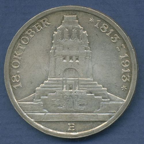 Sachsen 3 Mark 1913 E, 100 J. Völkerschlacht bei Leipzig, J 140 vz/st (m6858)