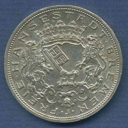 Bremen 5 Mark Silber 1906 J, Wappen der Hansestadt, J 60 vz (m6853)