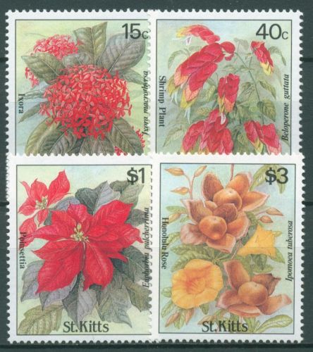 St. Kitts 1988 Pflanzen Ixora, Weihnachtsstern 222/25 postfrisch