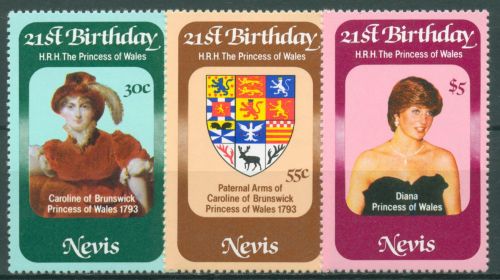 Nevis 1982 Prinzessin Diana Caroline v. Braunschweig Wappen 71/73 postfrisch