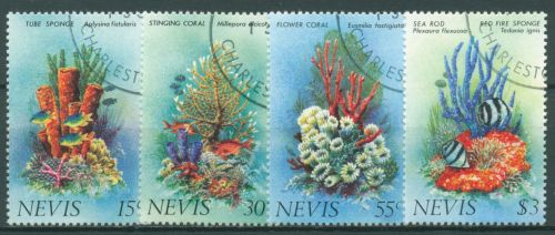 Nevis 1983 Schwämme und Korallen 84/87 gestempelt