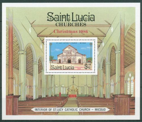 St. Lucia 1986 Weihnachten Kirchen Block 52 postfrisch (C65911)