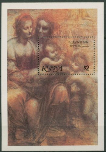 Antigua - Redonda 1980 Weihnachten Gemälde da Vinci Block 10 postfrisch (C94210)