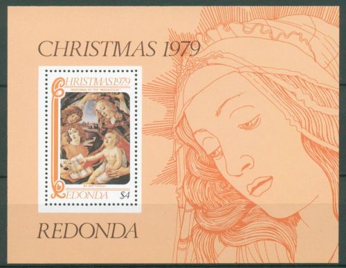 Antigua - Redonda 1979 Weihnachten Gemälde Block 5 postfrisch (C65917)