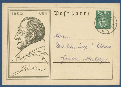 Dt. Reich 1932 100. Todestag Goethes Postkarte P 213 gebraucht (X40482)