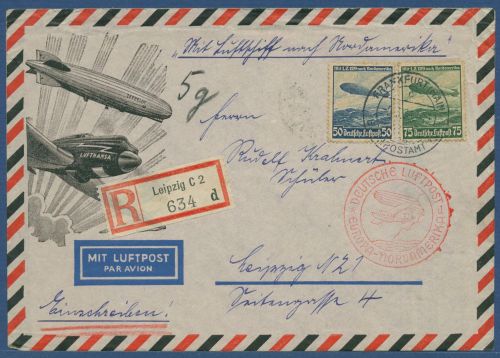 Zeppelin LZ 129, 1. Nordamerikafahrt 1936 R-Brief mit 606/07 (X41271)