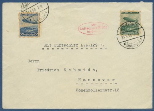 Zeppelin LZ 129 Hindenburg, Erste Postfahrt 1936 Brief mit 606/07 (X41273)