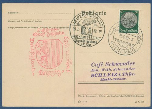 Zeppelin LZ 130 Landungsfahrt nach Leipzig 1939, Postkarte (X41274)