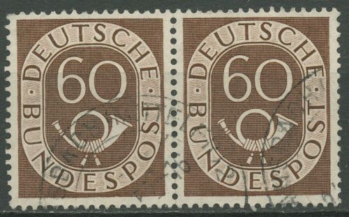 Bund 1951 Posthorn Bogenmarken 135 waagerechtes Paar gestempelt