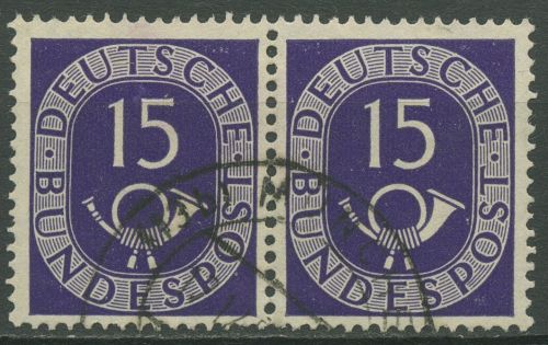 Bund 1951 Posthorn Bogenmarken 129 waagerechtes Paar gestempelt