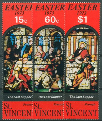 St. Vincent 1973 Ostern Buntglasfenster 329/31 postfrisch