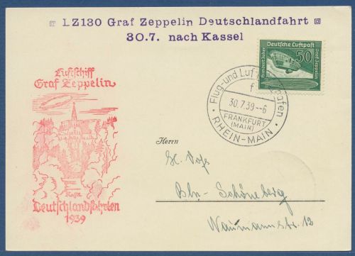 Zeppelin LZ 130, Landungsfahrt nach Kassel 1939, Postkarte (X41280)