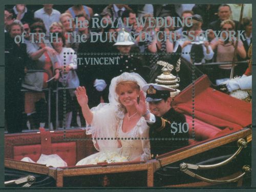 St. Vincent 1986 Prinz Andrew & Sarah Ferguson Block 40 postfrisch (C65932)