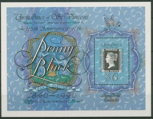 St. Vincent-Grenadinen 1990 STAMP WORLD Black Penny Block 51 postfrisch (C94496)