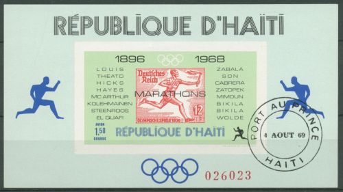 Haiti 1969 Olympia Sommerspiele Marathonsieger Block 36 gestempelt (C65953)