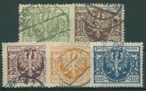 Polen 1923 Großer Adler auf Schild 177/81 gestempelt