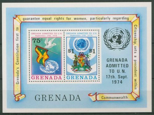 Grenada 1975 UNO-Beitritt Emblem Flagge Block 41 postfrisch (C94519)