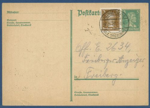 Deutsches Reich 1926 Schiller Postkarte P 170 I gebraucht ZF (X41168)