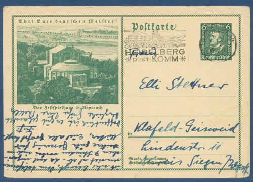 Dt. Reich 1933 Nothilfe Richard Wagner Sonderpostkarte P 249 gebraucht (X41226)