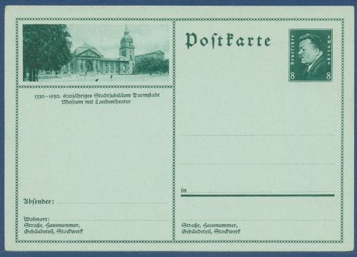 Dt. Reich 1930 Bildpostkarte Darmstadt Museum P 189 /014 ungebraucht (X41341)