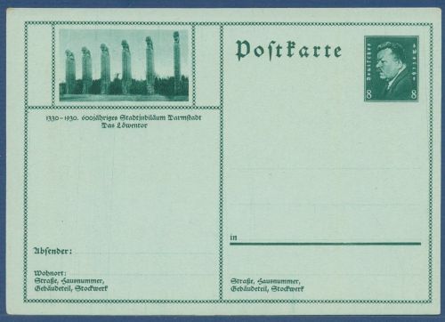 Dt. Reich 1930 Bildpostkarte Darmstadt Löwentor P 189 /013 ungebraucht (X41335)