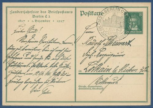 Dt. Reich 1927 Sonderpostkarte Briefpostamt P 179 gebraucht SST (X41352)
