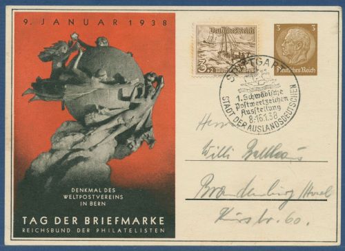 Dt. Reich 1938 Tag der Briefmarke Privatpostkarte PP 122C70 /02 SST (X41357)