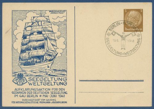 Dt. Reich 1941 Seegeltung Gorch Fock Privatpostkarte PP 122C113 SST (X41359)
