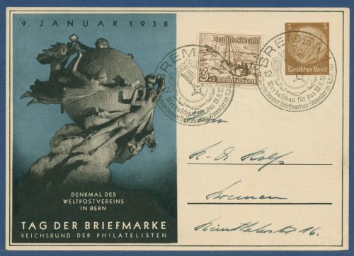 Dt. Reich 1938 Tag der Briefmarke Privatpostkarte PP 122C70 /01 SST (X41363)