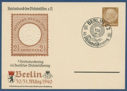 Dt. Reich 1940 Philatelistentag Privatpostkarte PP 122C104 /04 SST (X41366)