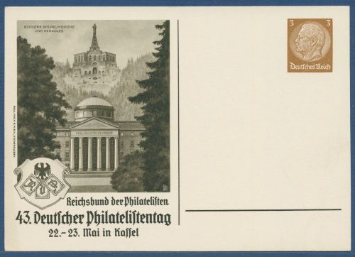 Dt. Reich 1937 Philatelistentag Kassel Postkarte PP 122C115 /01 ungebr. (X41371)