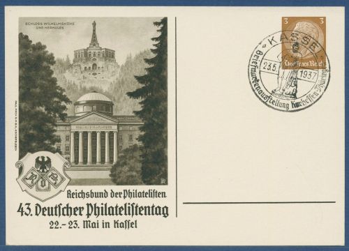 Dt. Reich 1937 Philatelistentag Kassel Postkarte PP 122C115 /01 SST (X41372)