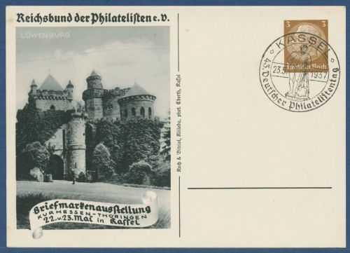 Dt. Reich 1937 Philatelistentag Kassel Postkarte PP 122C114 /01 SST (X41373)
