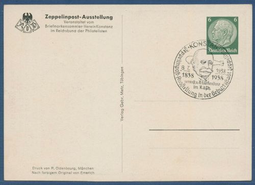 Dt. Reich 1938 Zeppelinpost Privatpostkarte PP 127C40 SST (X41377)
