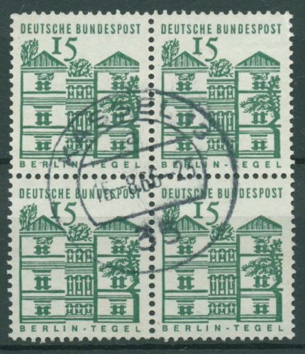 Bund 1964/65 Bauwerke klein, Berlin Tegel 455 a 4er-Block gestempelt