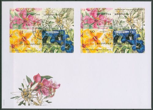 Schweiz 2000 Blumen Ersttagsbrief Block 31 FDC + Singapur Bl. 82 (SG40480)