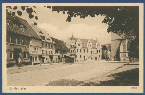Sandersleben Markt Schweineschlachterei, gelaufen 1933 (AK5658)