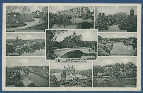 Halle an der Saale romantische Umgebung Burgen, gelaufen 1932 (AK5657)
