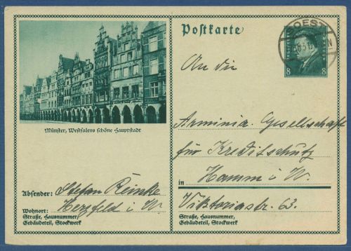 Dt. Reich 1931 Bildpostkarte Münster P 191 /018 gebraucht (X41412)